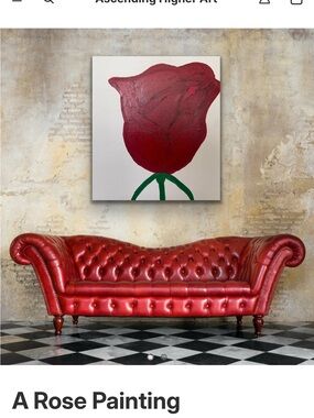 Bold Red Rose Canvas Artwork with Green Stem